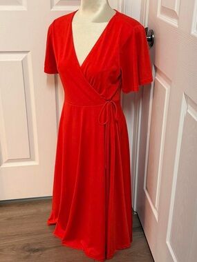H&M Scarlet Red Wrap Midi Dress with Side Tie
